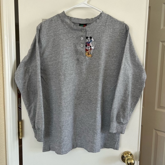 Disney Mickey Unlimited Men’s Large‎ Grey Long Sleeve Vintage Embroidered Henley - Picture 1 of 8